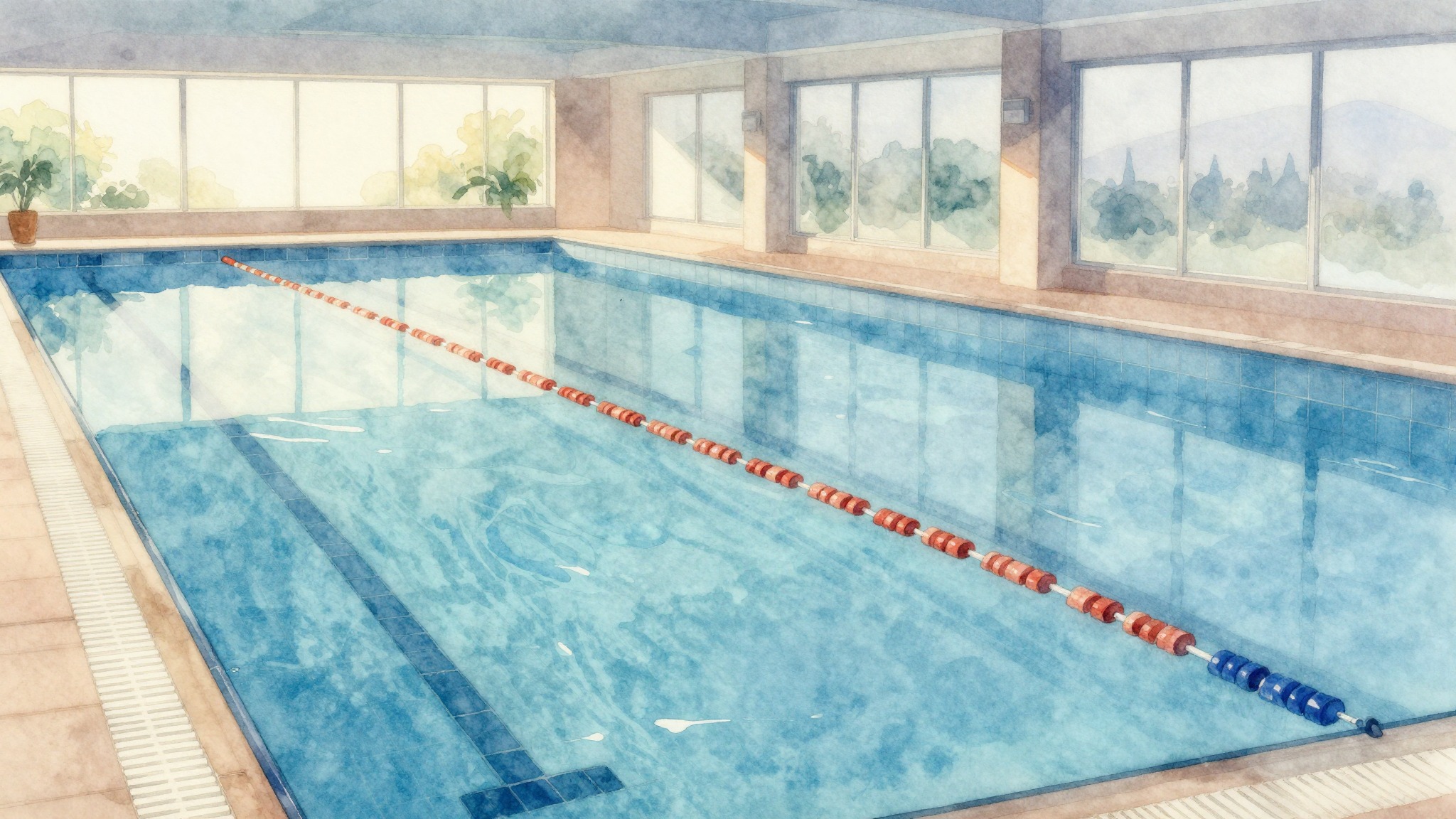 Leeg zwembad met banen klaar voor training