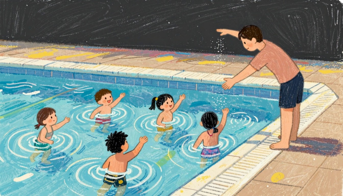 Children receiving swim instruction during swim lesson