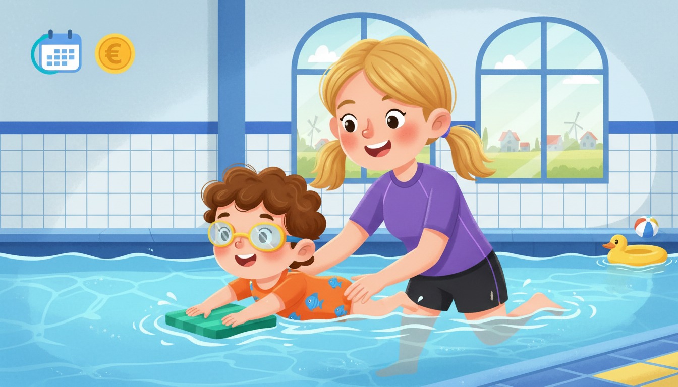 Kind leert zwemmen met instructeur in een Nederlands binnenzwembad