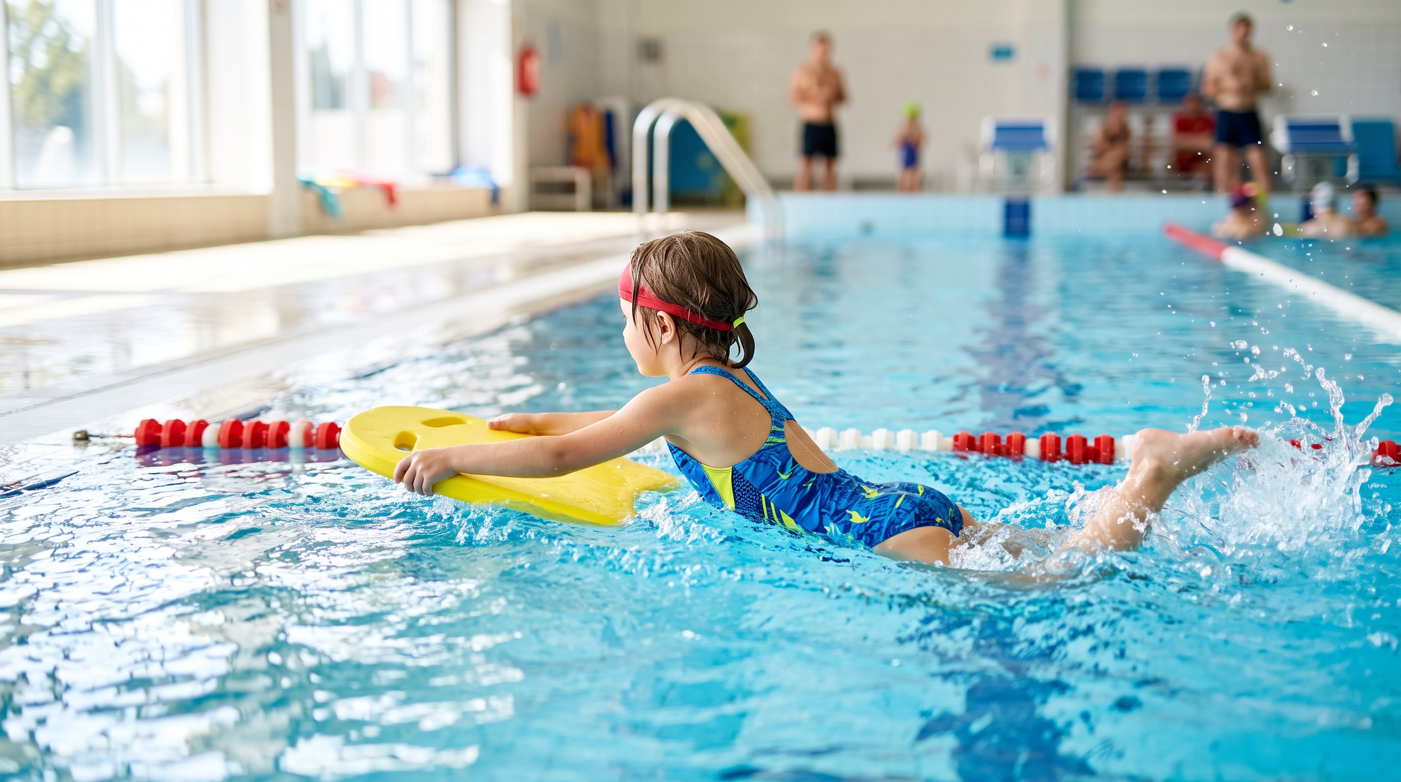 Zweminstructeur met kinderen in het zwembad tijdens zwemles