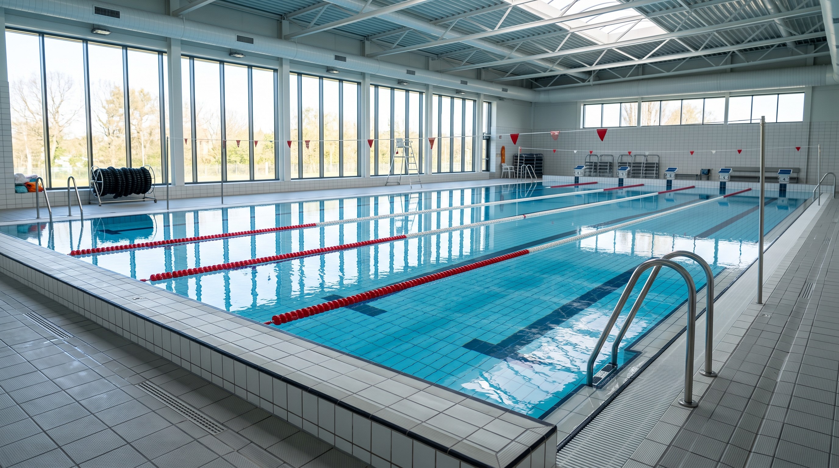 Piscine intérieure avec lignes de couloir