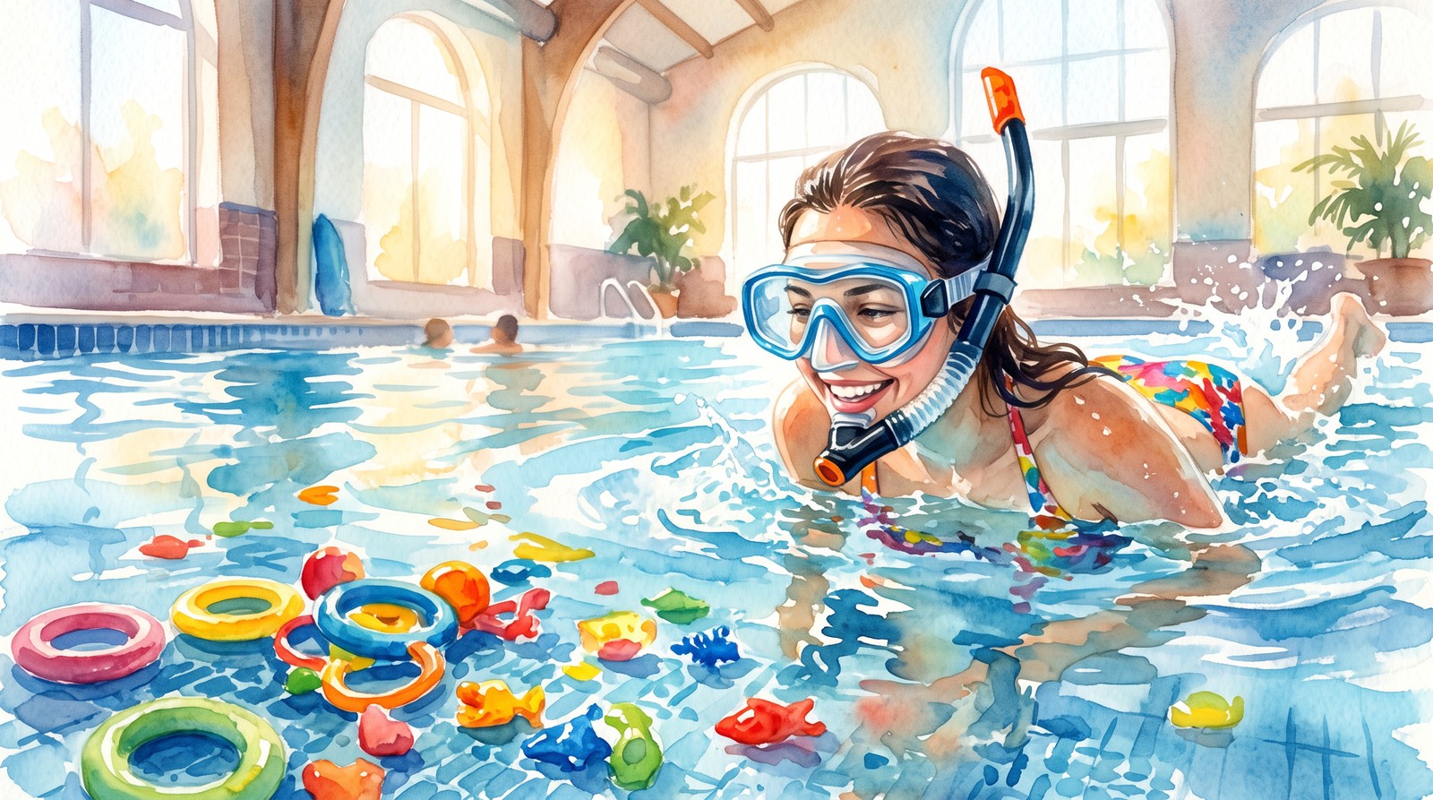 Snorkelen in het zwembad met duikbril en snorkel