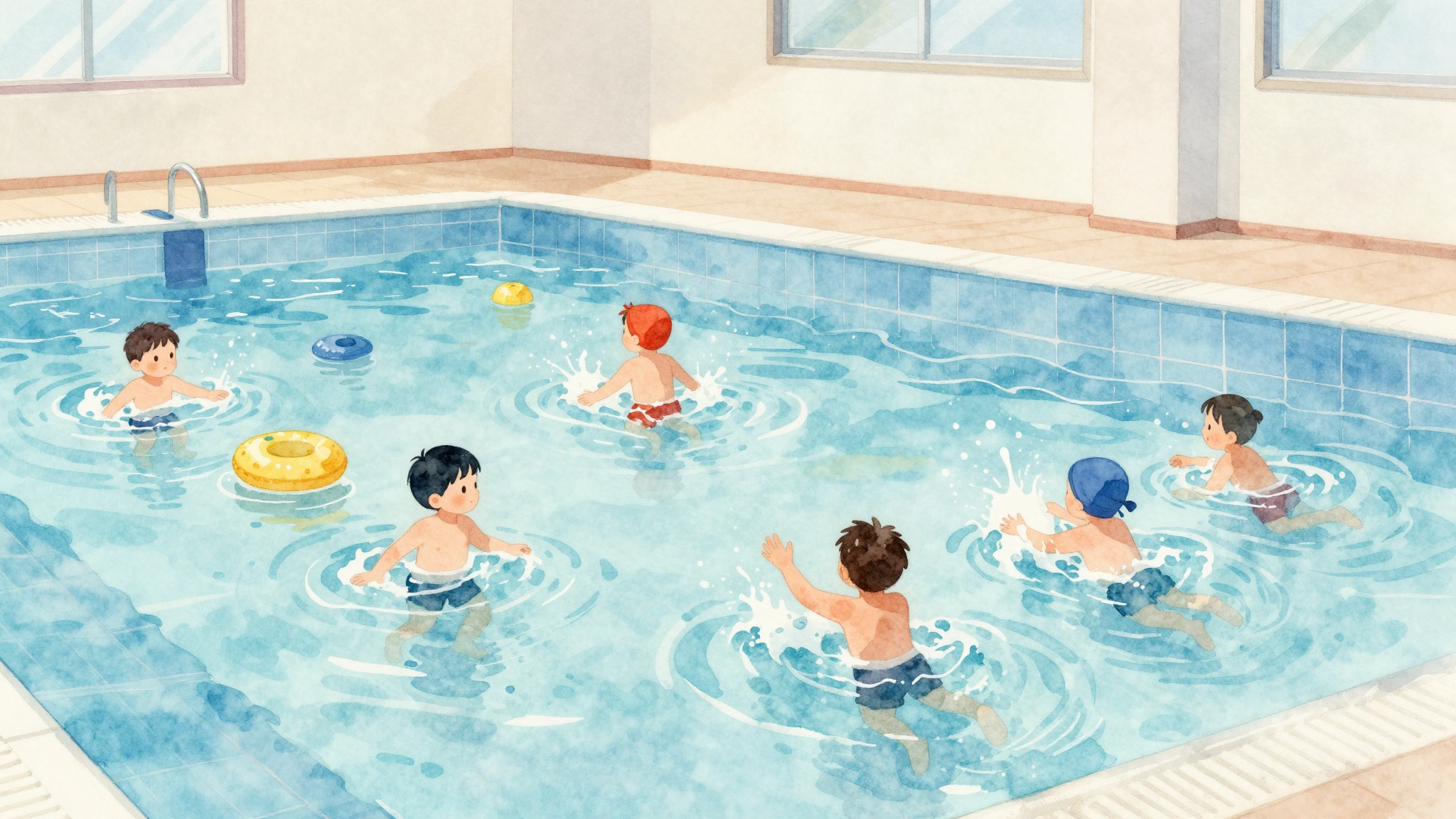 Kinderen tijdens zwemles in een helder binnenzwembad