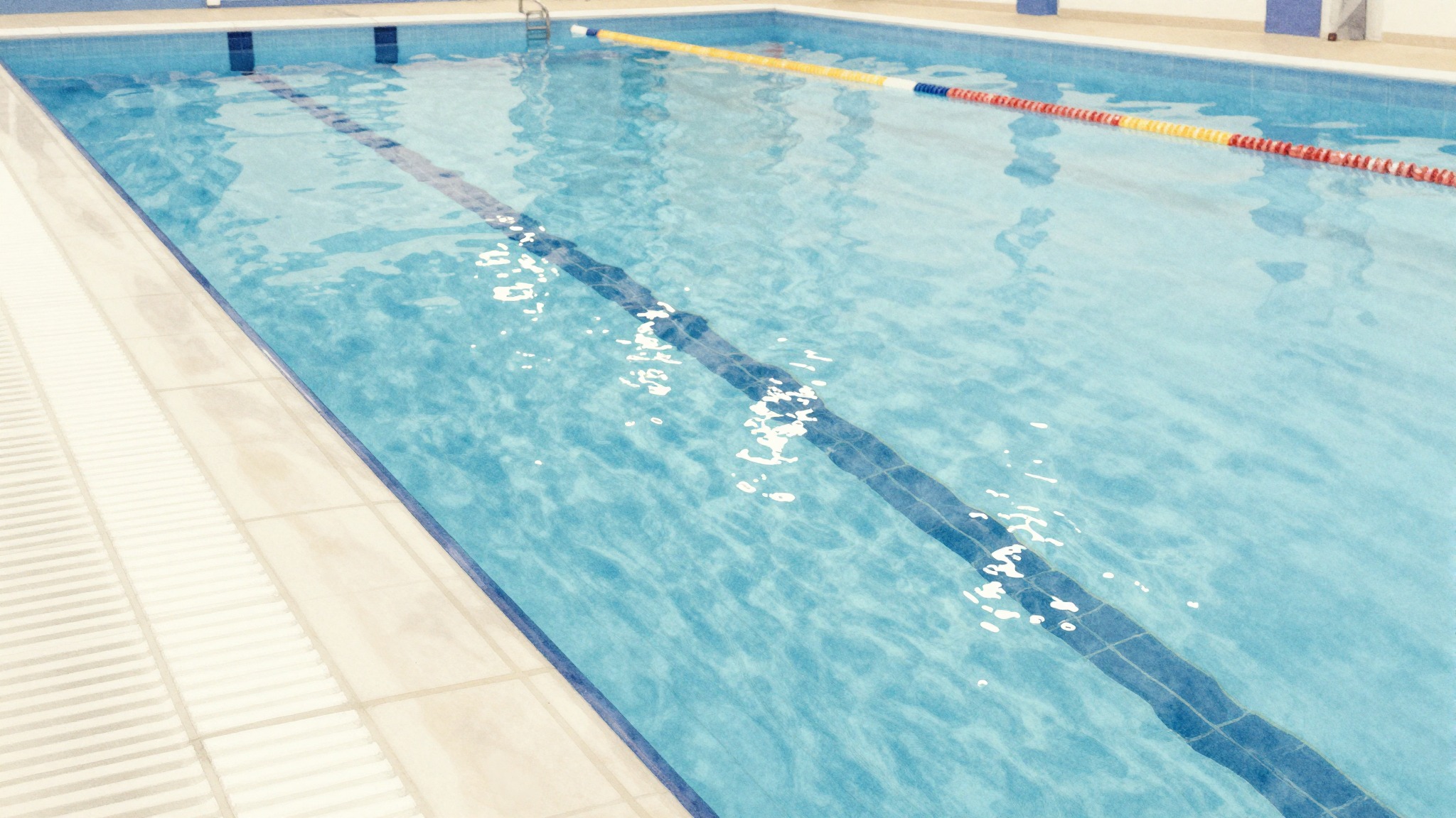 Waterverf illustratie van een zwembad met baanlijnen voor zwemtraining