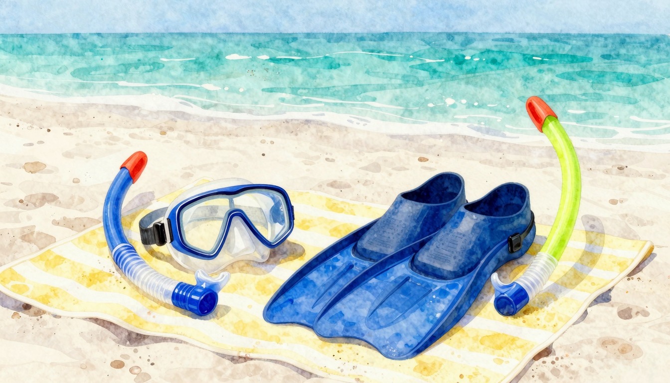 Snorkeluitrusting op het strand
