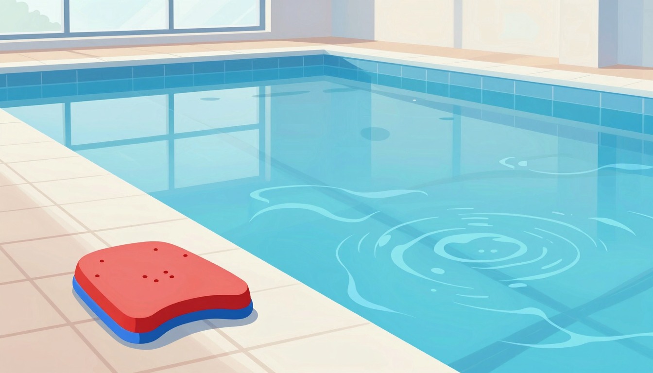 Adolescente tomando clase de natación en una piscina interior clara, ilustración digital