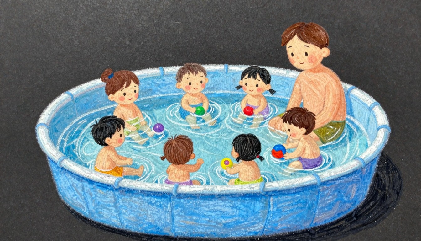 Babyzwemmen peuters en ouders in het zwembad