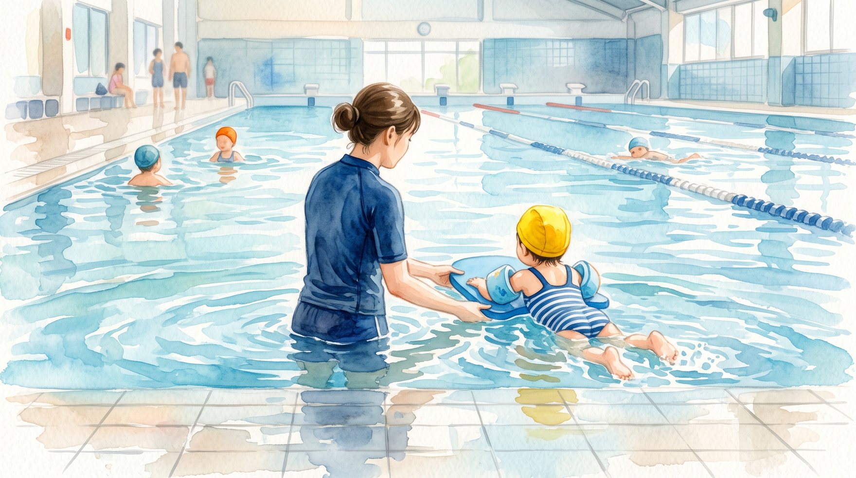Zweminstructeur begeleidt een kind een op een in het water tijdens de zwemles