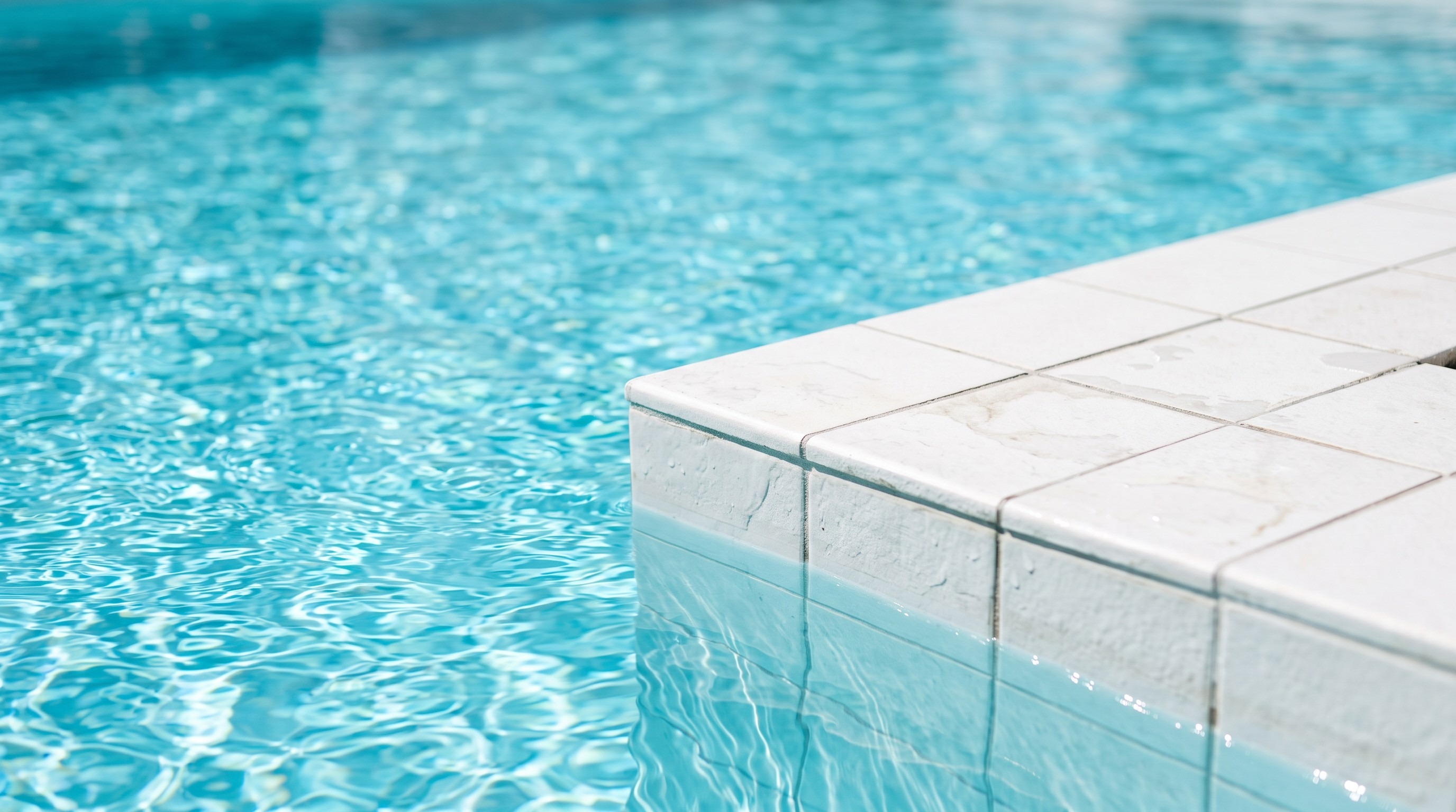 Zwembadrand met helderblauw water bij een zwemles