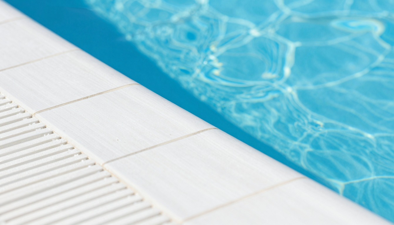 Zwembadrand met helder blauw water in de zon