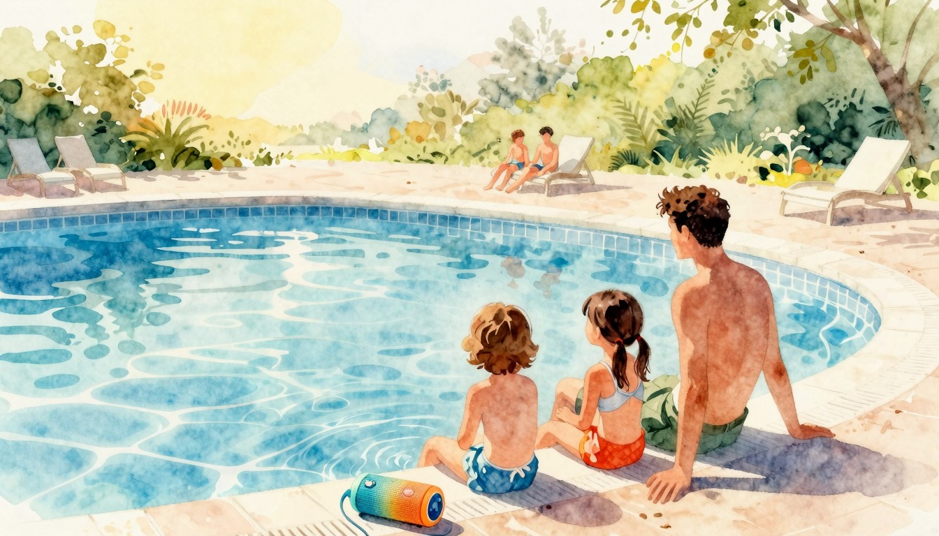 Waterdichte speaker bij het zwembad: zomerse sfeer
