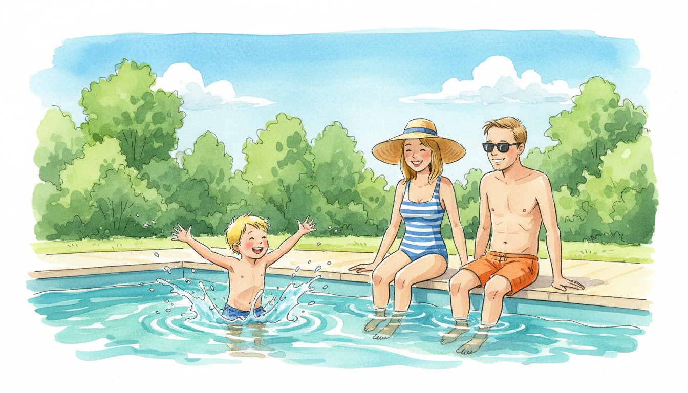 Gezin geniet van de zomer bij een buitenzwembad