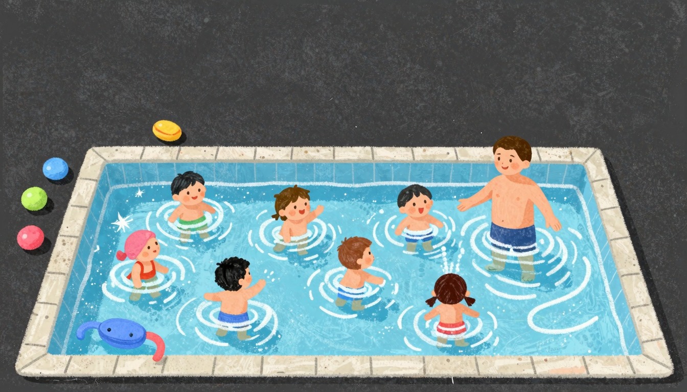 Child happily swimming