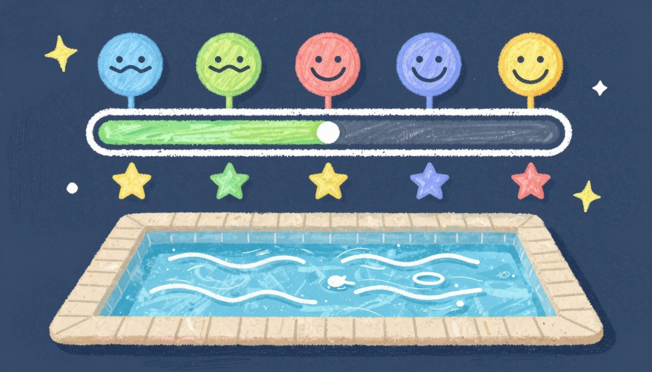 Système de progression visuelle avec smileys et étoiles au-dessus d'une piscine
