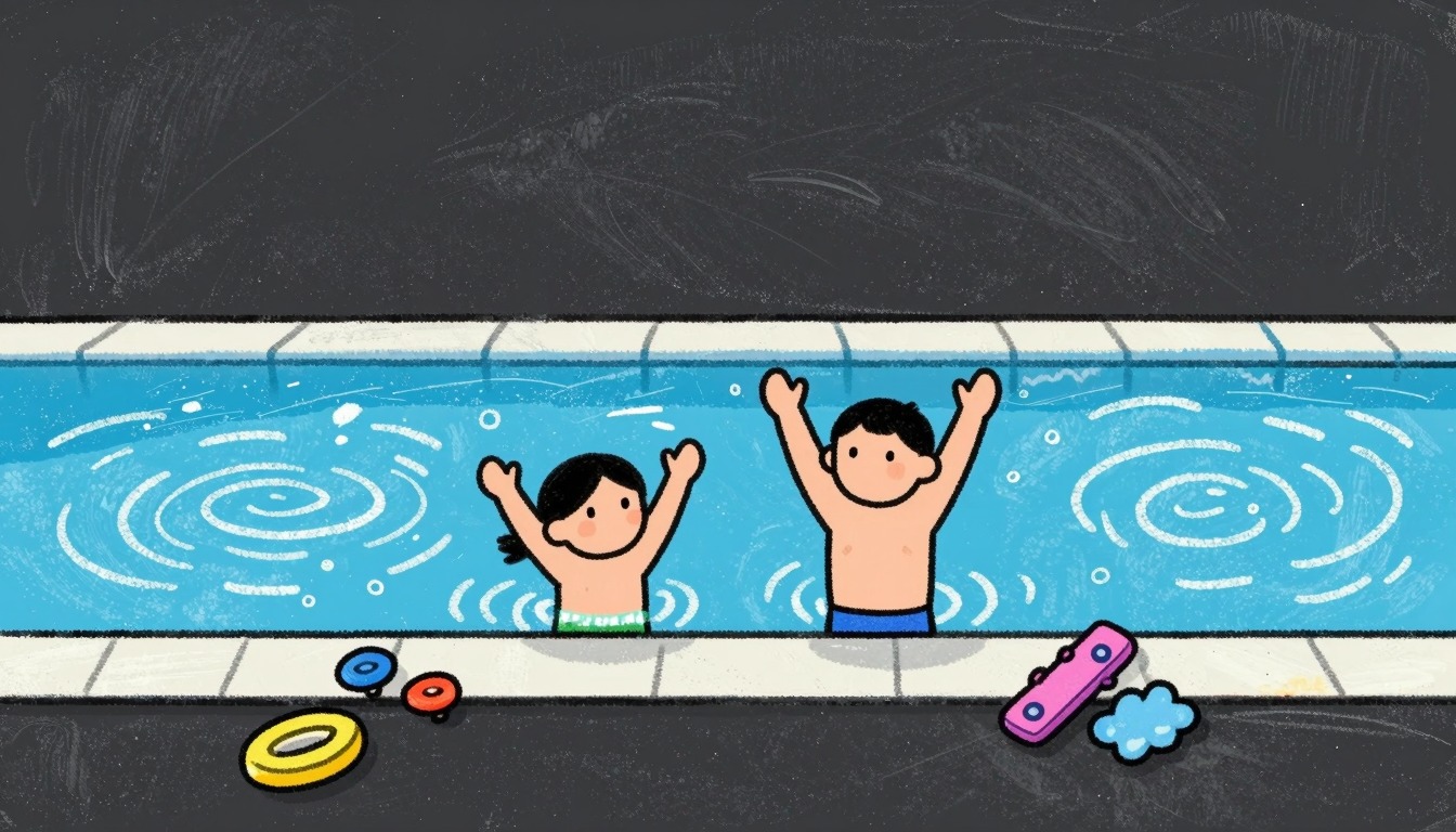 Enfants fiers de leurs progrès en natation au bord de la piscine