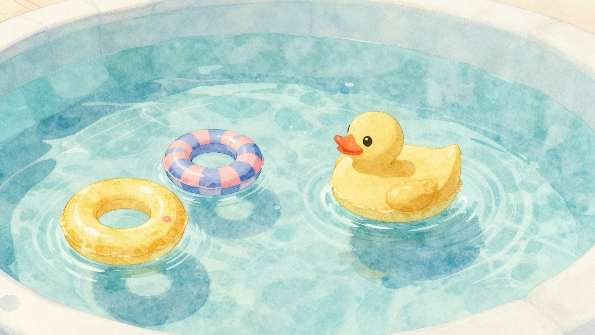 Baby zwemspeeltjes in ondiep water met warme kleuren