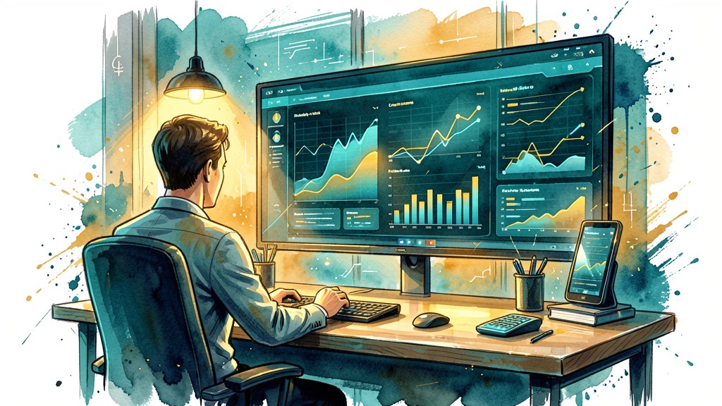 Waterverf illustratie van data-analyse en AI-management